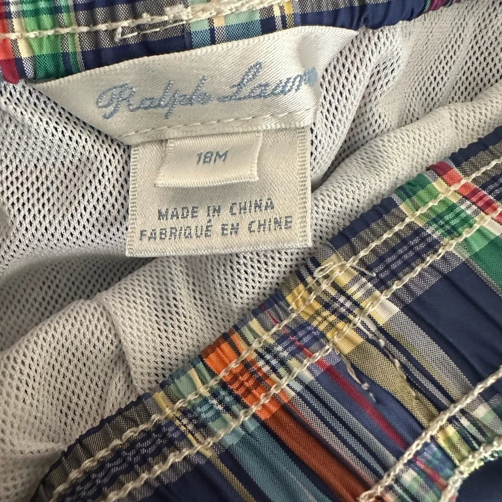 Ralph Lauren Toddler Multicolor Plaid Swim Trunks | 18M | Blue